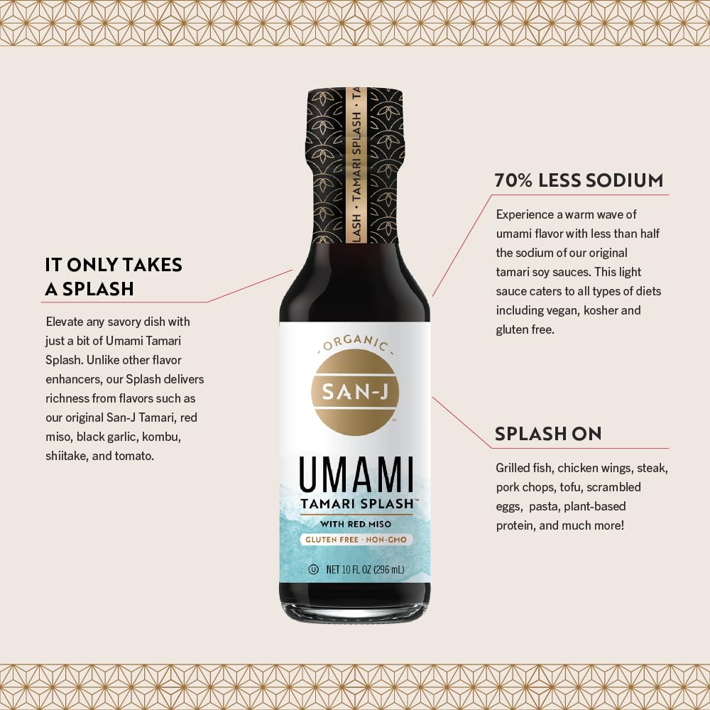 San-J - Richly Flavored Organic Umami Tamari Splash - Specially Brewed - 10 Oz. Bottles - 2 Pack