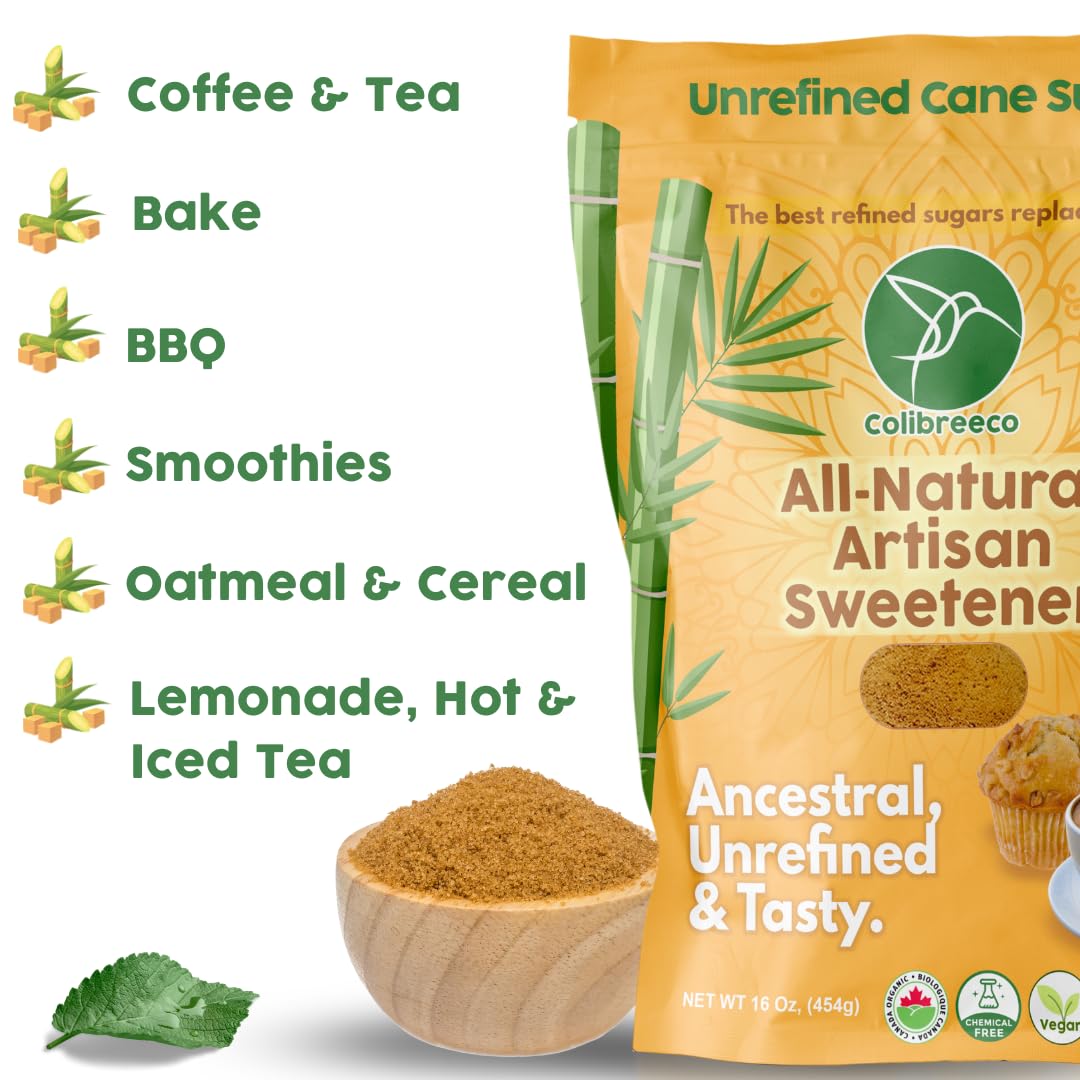 Colibreeco, Unrefined Cane Sugar, 1 Pound (Pack of 2): Powdered Panela Sugar, Naturally Sweet and Chemical-Free, Piloncillo, Jag