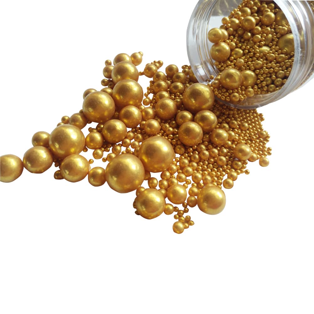 Edible Gold Sugar Pearls Candy Sprinkles 120G/ 4.23Ounce Baking Cake Sprinkles Cupcake And Cake Topper Cookie Decorations Wedding Party Valentines Halloween Christmas Supplies