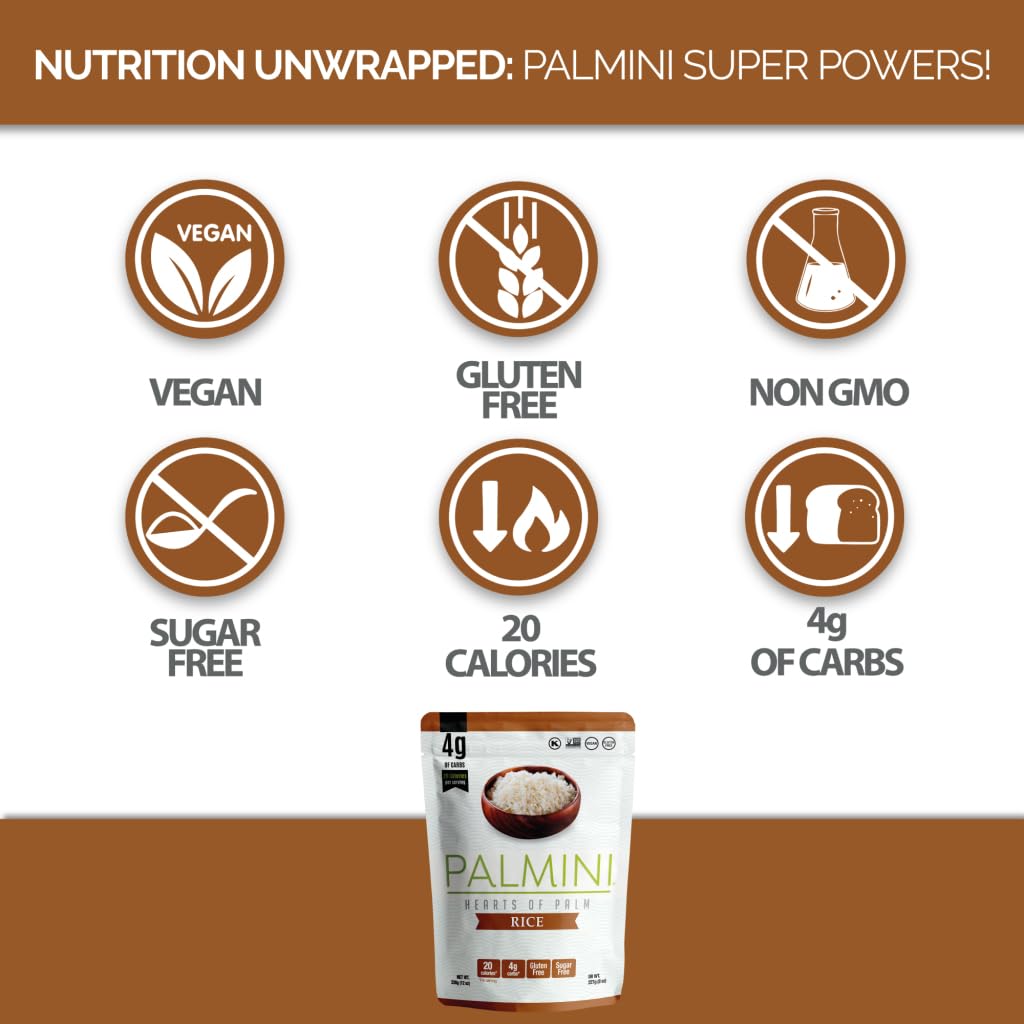 Palmini Rice | Low-Carb & Gluten Free Hearts of Palm Rice | 12 Ounce Pouches - Pack of 3