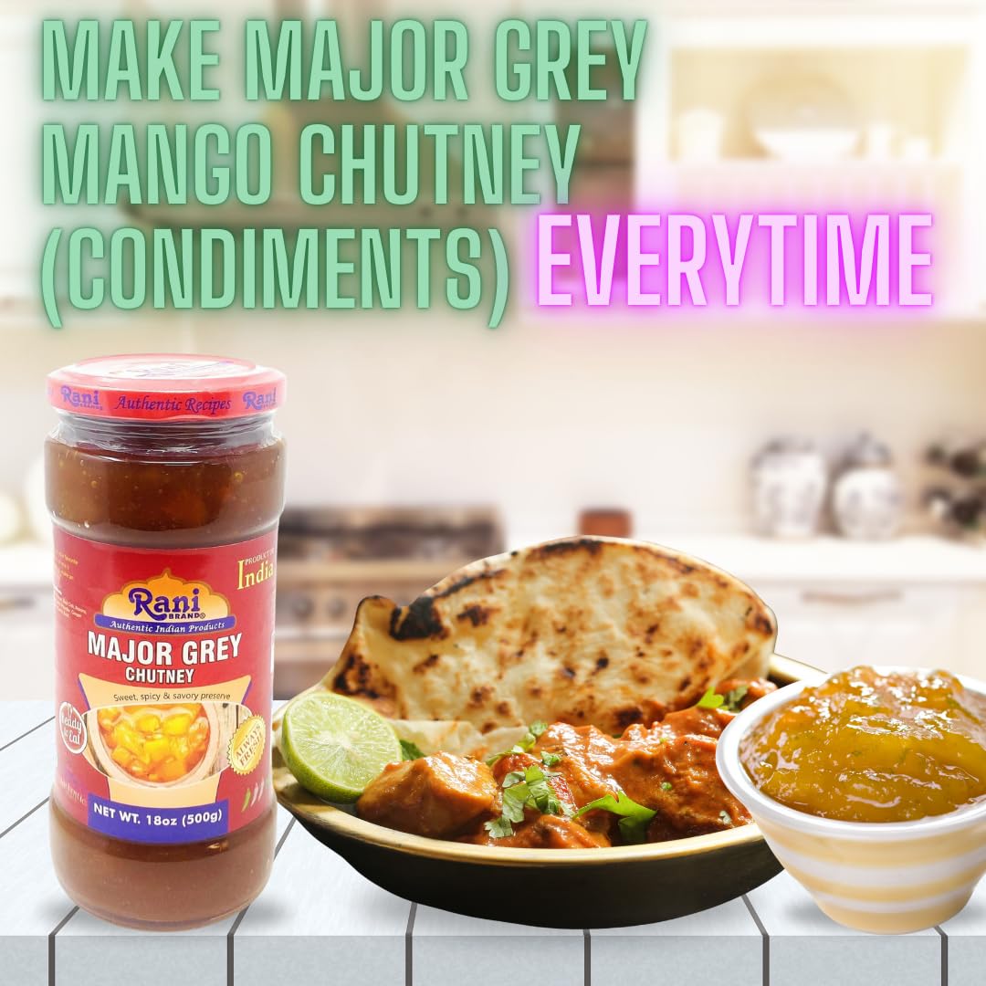 Rani Major Grey Mango Chutney (Indian Preserve) 18Oz (1.1Lbs) 500G Glass Jar, Ready To Eat, Vegan, Pack Of 5+1 Free ~ Gluten Fre