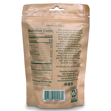 Honestly Cranberry - Unsweetened Dried Cranberries - No Added Sugars, Juices, Or Oils - Non-Gmo - Wisconsin Grown (3 Oz)