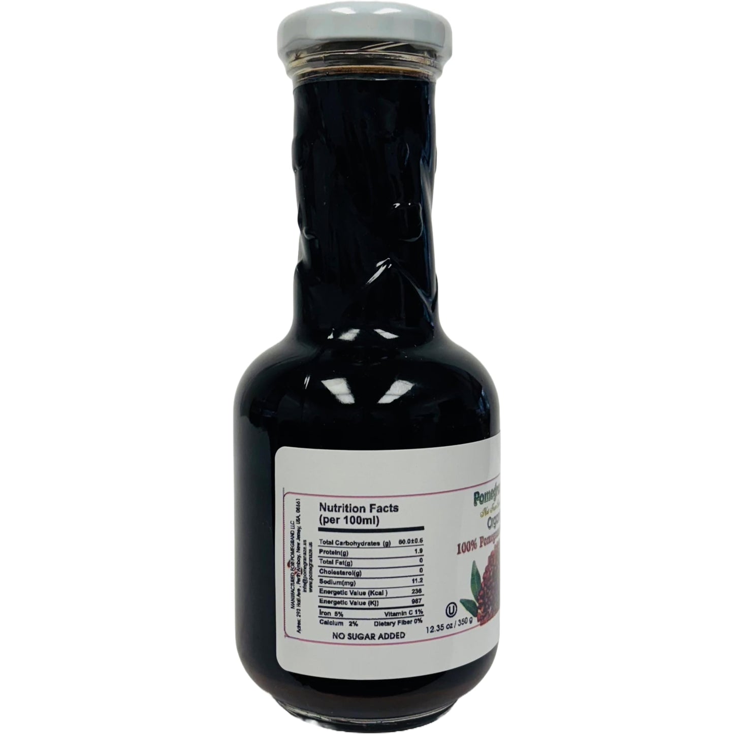 100% Organic Pomegranate Molasses 12.35 Oz Glass Bottle, No Sugar Added, Vegan, NON GMO, Gluten Free and Kosher