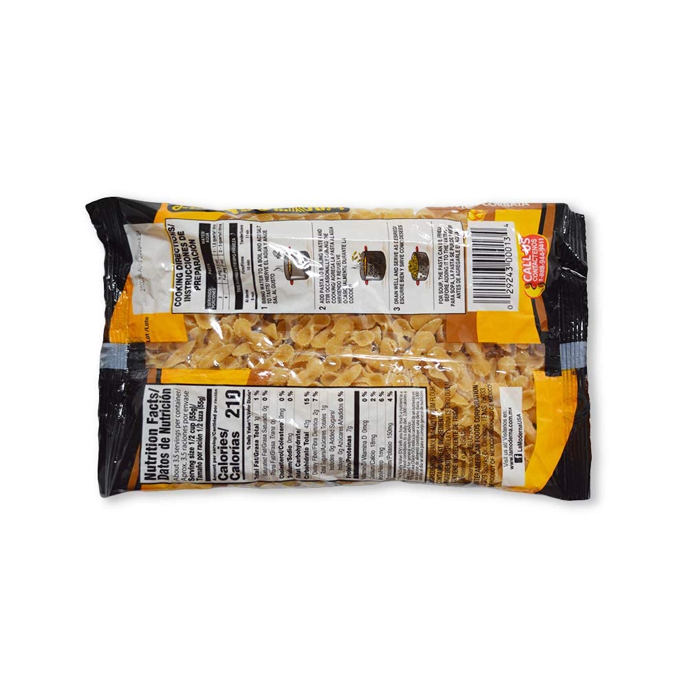 La Moderna, Corbata, Pasta, Hecha Con Sémola De Trigo Durum, Enriquecida Con Vitaminas Y Hierro, 7 Oz, Pack De 20