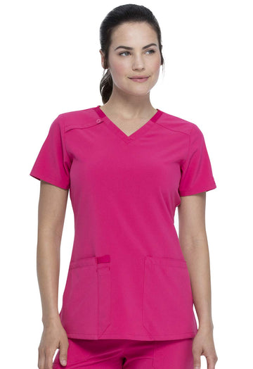 Dickies EDS Essentials Scrubs, V-Neck Womens Tops with Four-Way Stretch and Moisture Wicking Plus Size DK615, 2XL, Hot Pink