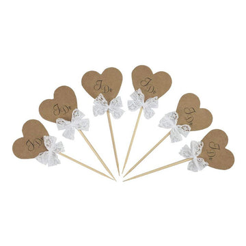 Vintage Rustic Kraft Paper Heart I Do Cake Cupcake Toppers Picks For Wedding Engagement Party Decorations 24 Pcs