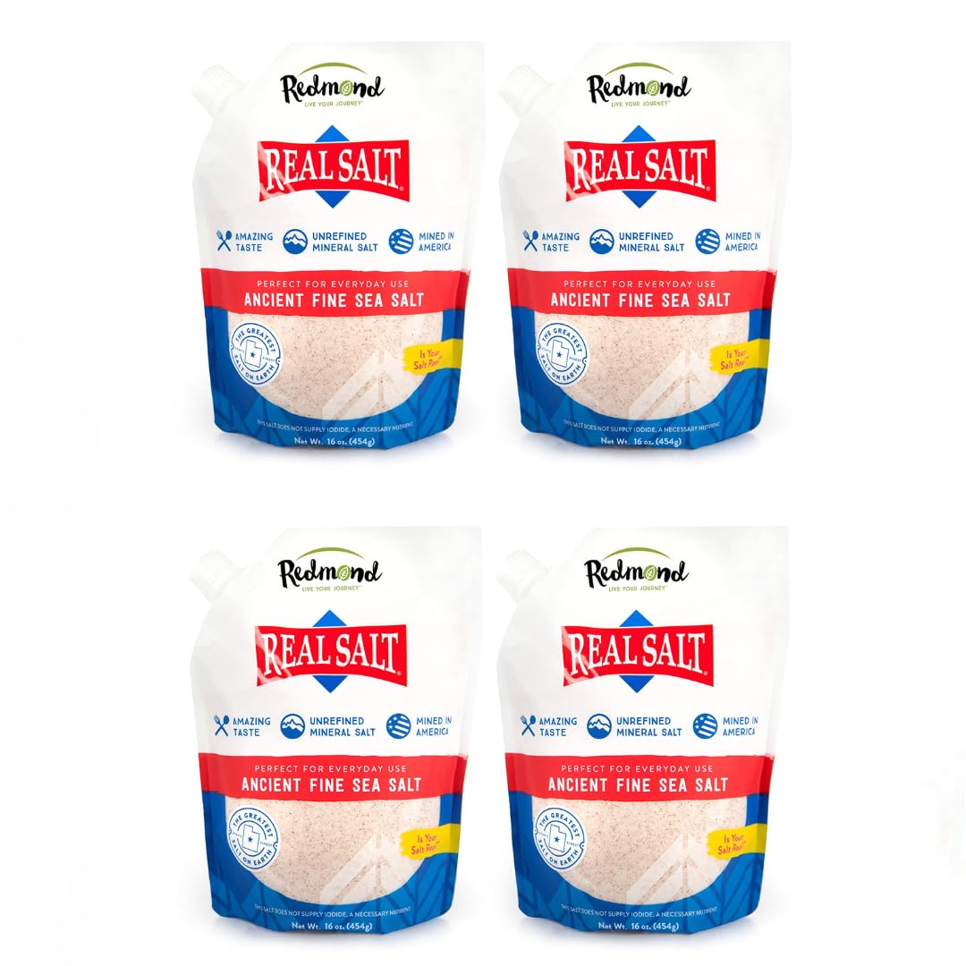 Redmond Real Salt - Ancient Fine Sea Salt, Unrefined Mineral Salt, 26 Ounce Pouch (4 Pack)