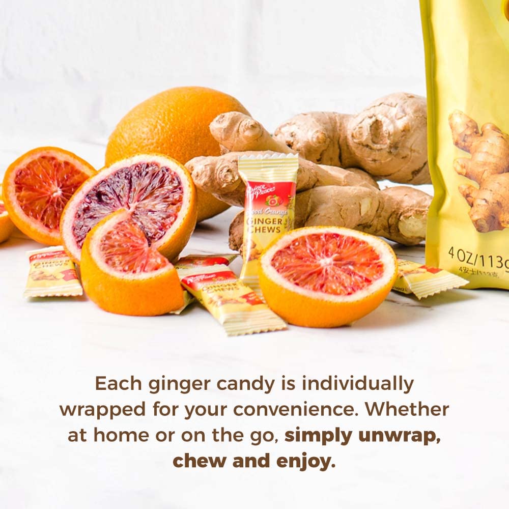 Prince of Peace Blood Orange Ginger Chews, 4 oz. - Candied Ginger - Candy Pack - Ginger Chews Candy - Natural Candy