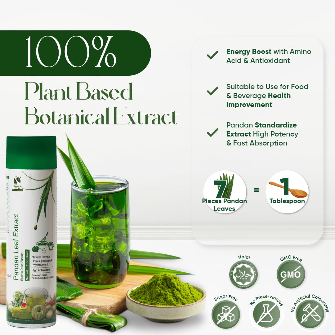 Pandan Extract Liquid Concentrate | No Artificial Additives, No Sugar Added | 100% Natural Asian Gourmet Flavoring & Coloring In