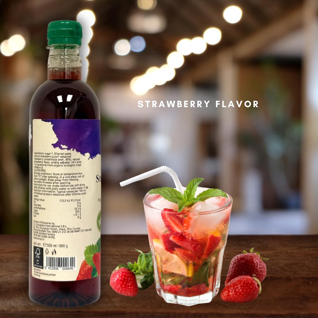 DROP Pure Organic Strawberry Flavor Bio Syrup-16.9oz (500ml), Natural 30% Concentrate Fruit Syrups,Great For Cocktails,Bevarages