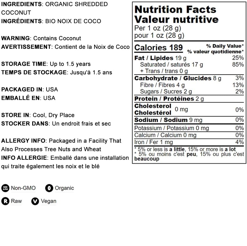 Food To Live Organic Fine Shredded Coconut, 8 Pounds - Non-Gmo, Raw, Unsweetened, Unsulfured, Desiccated, Shaved Meat. Vegan, Ke