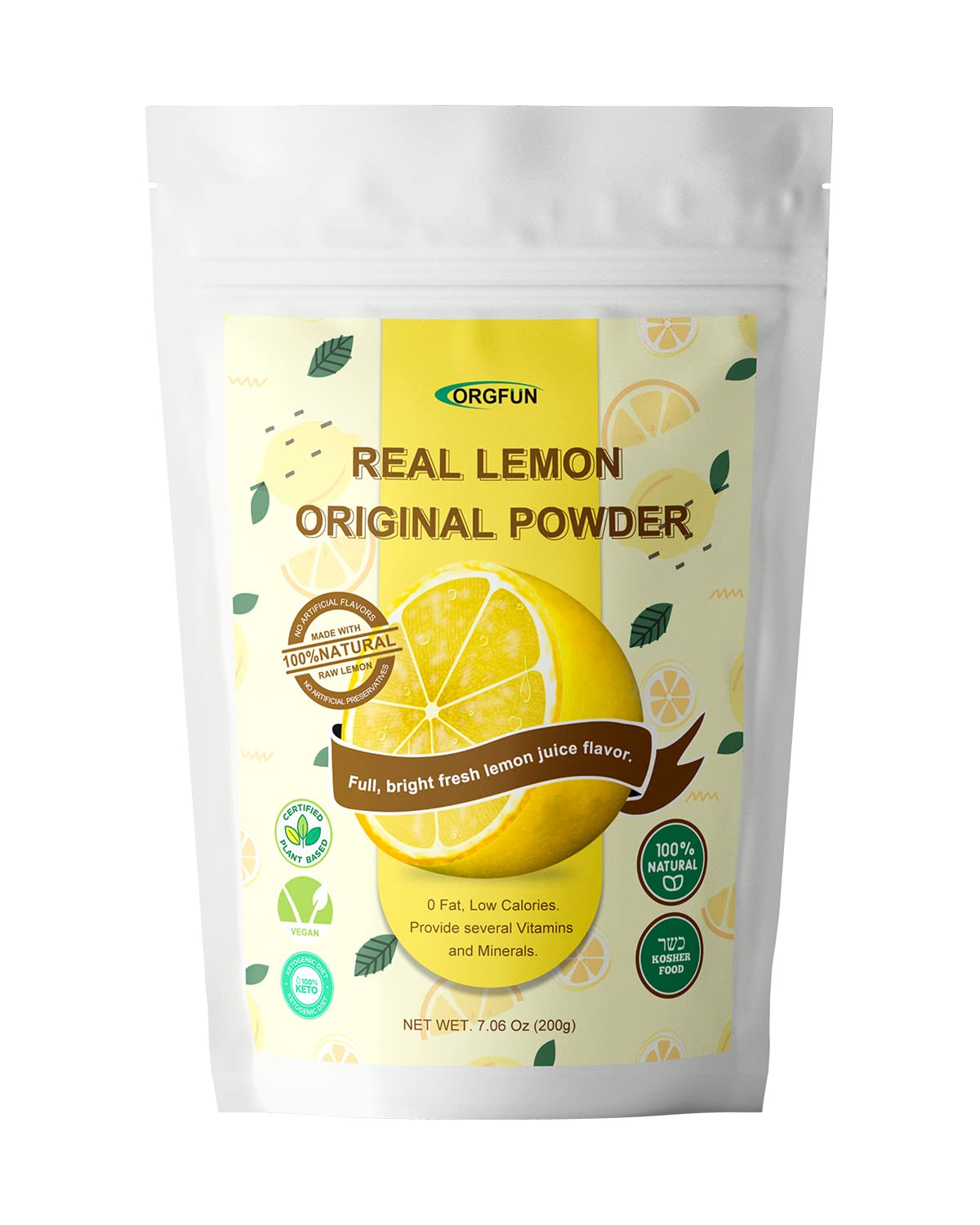 ORGFUN Original Lemon Powder, Freeze Dried Lemon Juice Powder, Great for Beverages, Smoothies, Baking 7.06 Oz