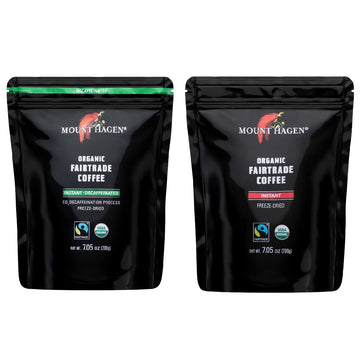 Mount Hagen 7.05oz Organic Freeze Dried Instant Caffeinated + Decaffeinated Coffee Resealable Pouch Bags - 2 Pack | Eco-friendly