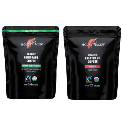 Mount Hagen 7.05oz Organic Freeze Dried Instant Caffeinated + Decaffeinated Coffee Resealable Pouch Bags - 2 Pack | Eco-friendly