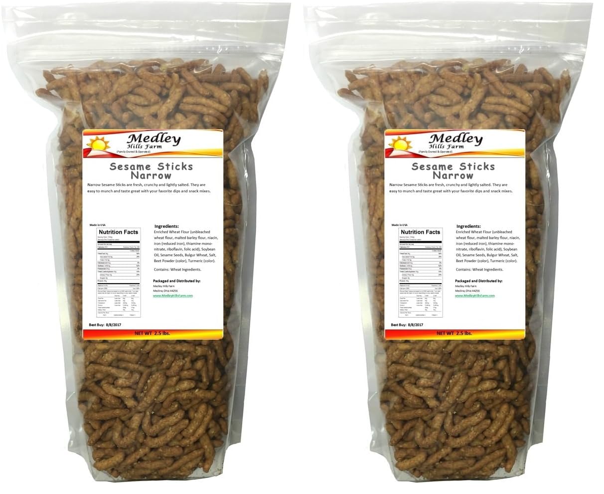 Sesame Sticks Narrow 2.5 Lbs Delicious & Fresh  Made in the USA  (Pack of 2)