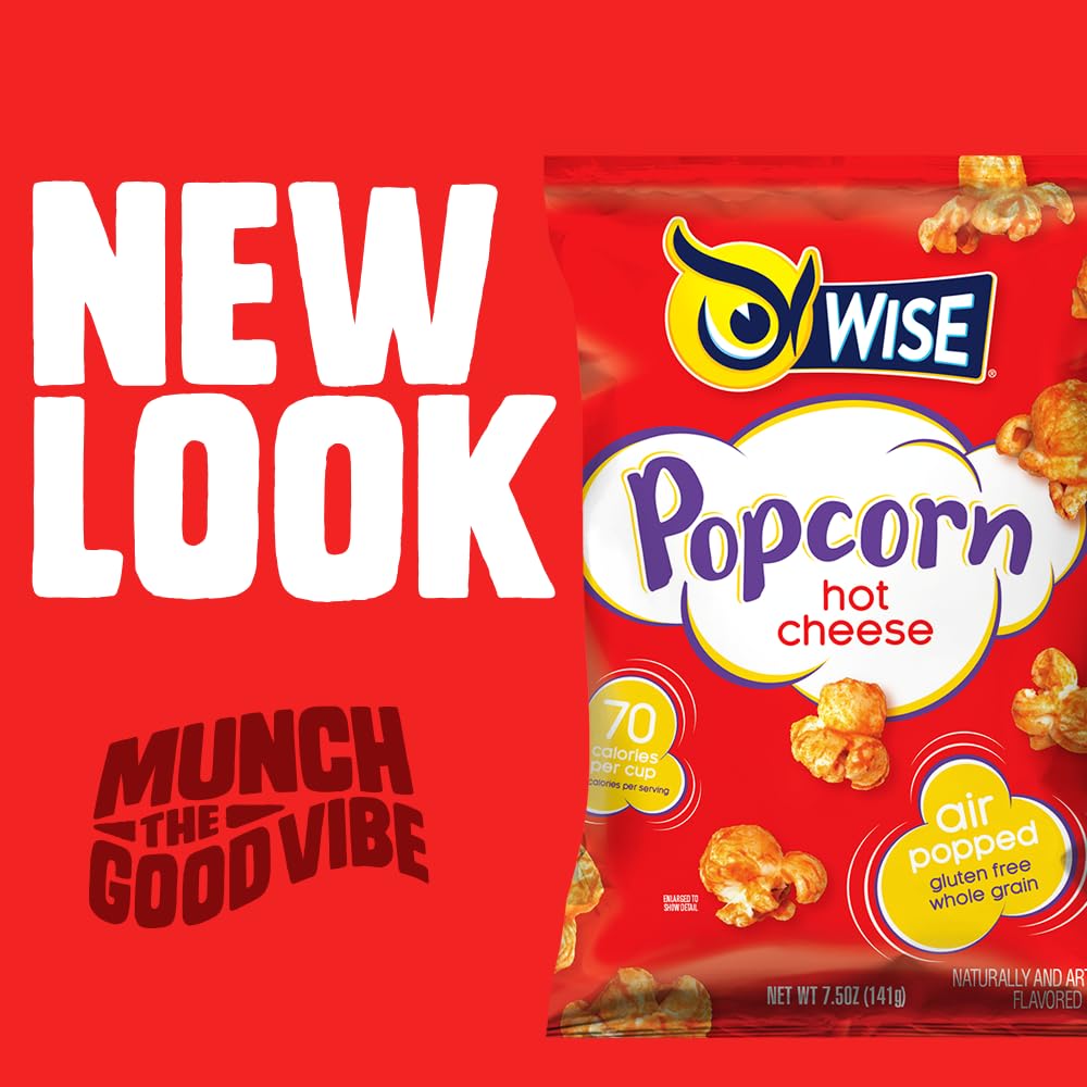 Wise Snacks Popcorn, Hot Cheese, 5 Ounce, Gluten Free, Whole Grain, Air Popped - No Preservatives, Perfect For On-The-Go Crunchy   (10 Count)