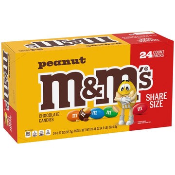 M&M'S Peanut Chocolate Candy, Full Size, Pack Of 24 Bulk Candy Chocolate