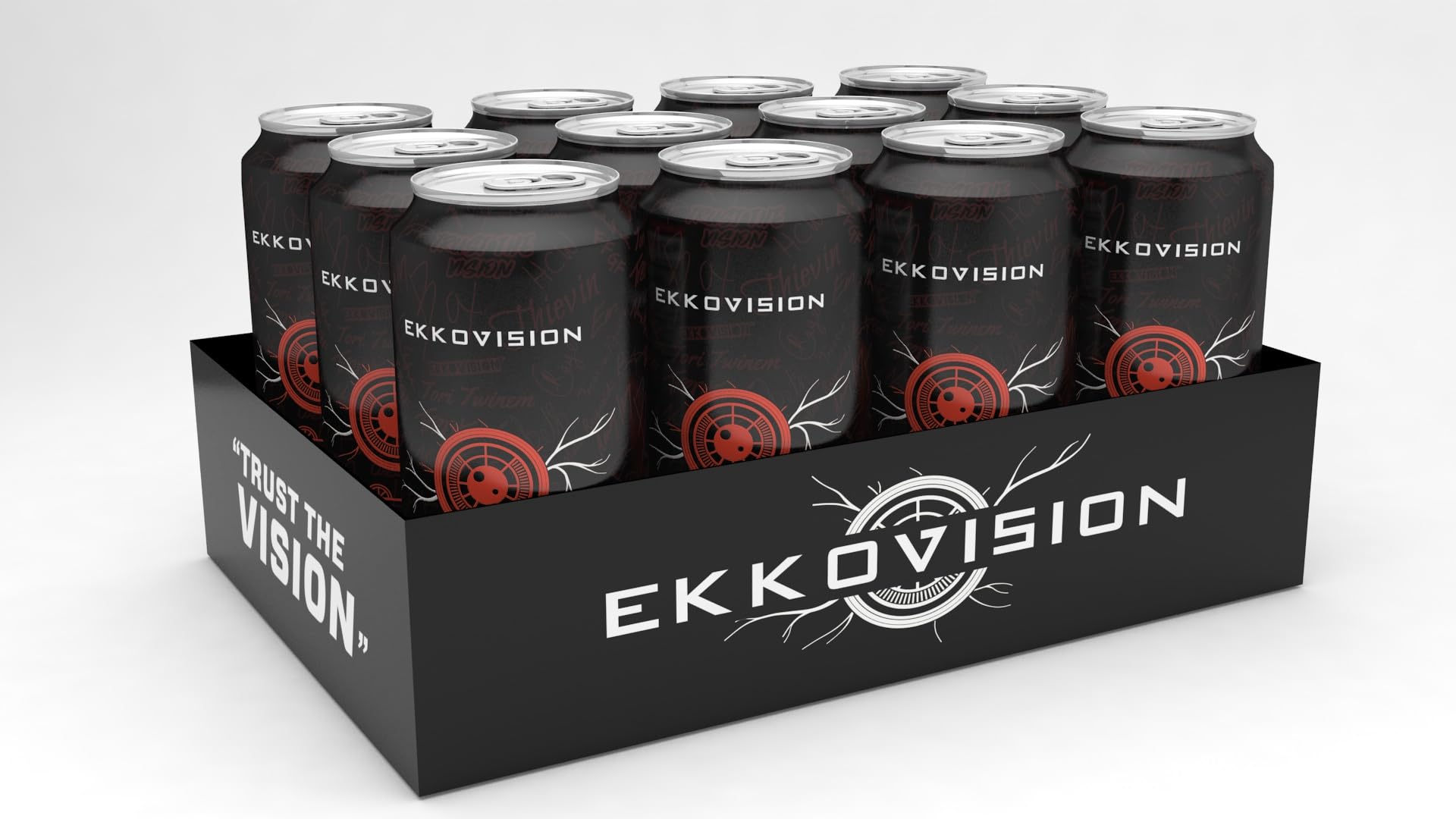 Ekkovision Energy Drink  Fruit Punch  200 Mg Natural Energy Blend With Coconut Water  L Theanine  Alpha Gpc & L Tyrosine For Balanced Energy  Electrolytes & Smooth Hydration  16 Fl Oz Can  12 Pack