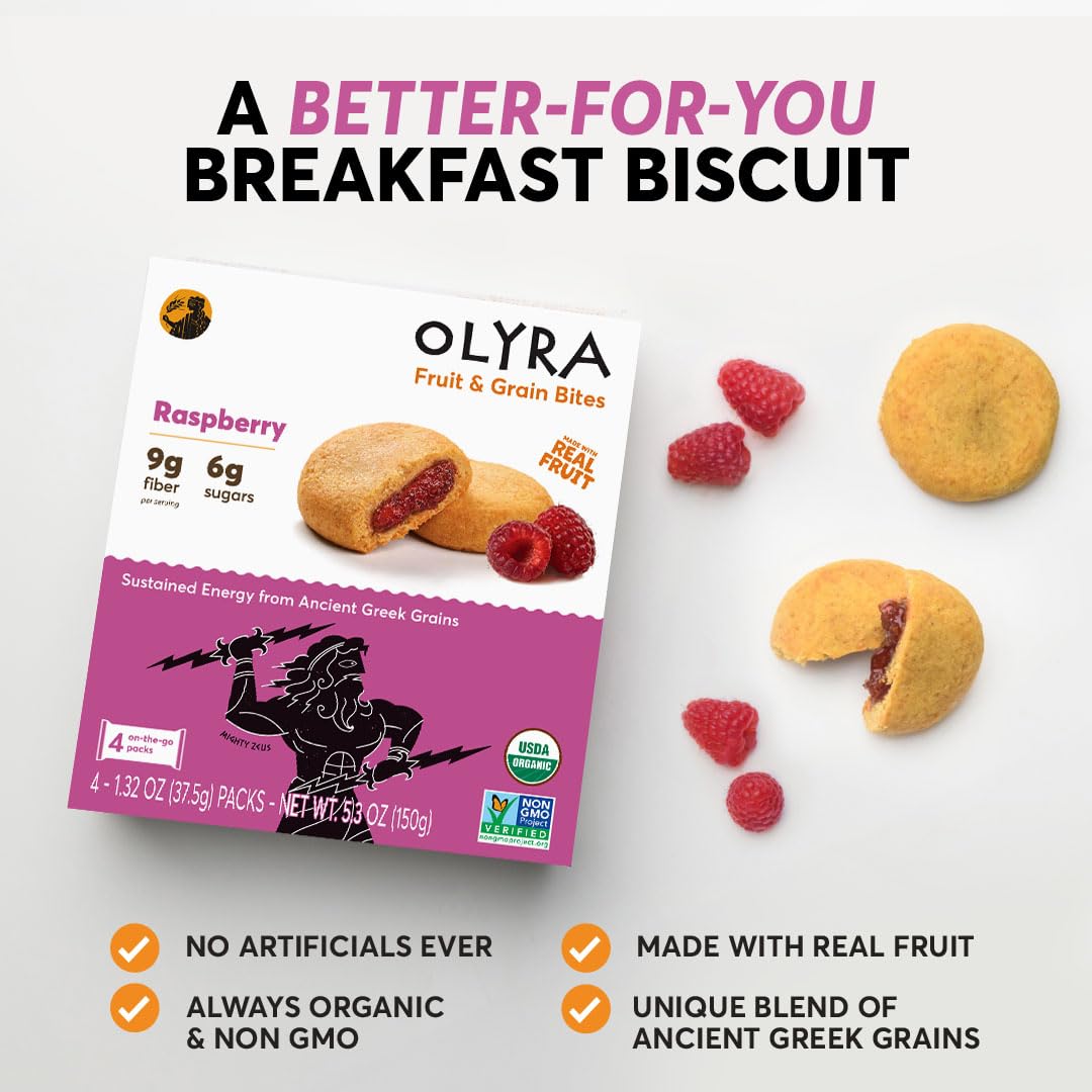 Olyra Organic Raspberry Fruit Snacks, Vegan, Low Sugar, High Fiber, Pack of 12