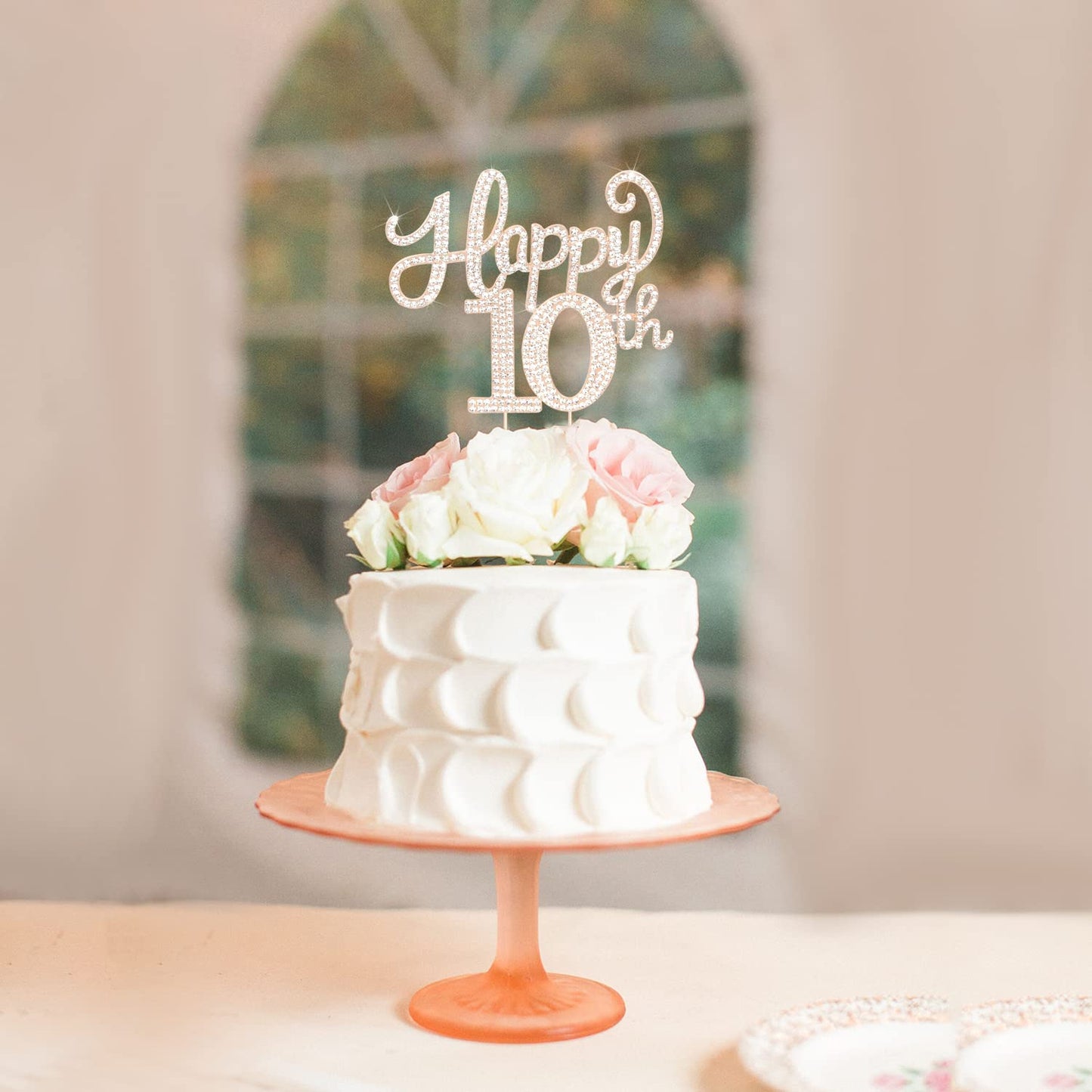 Happy 10Th Birthday Decorations,10Th Birthday Gold Rhinestone Cake Topper - Cheers To Ten Years Old Bday Party Metal Sparkly Cak