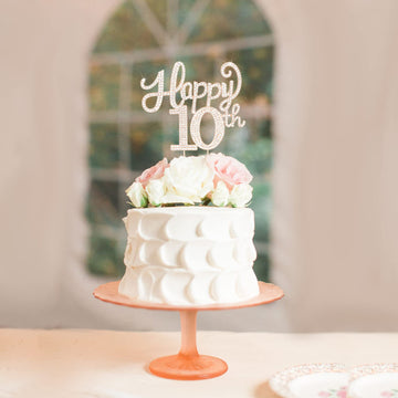 Happy 10Th Birthday Decorations,10Th Birthday Gold Rhinestone Cake Topper - Cheers To Ten Years Old Bday Party Metal Sparkly Cak