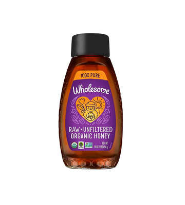 Wholesome Sweeteners 16-Ounce Organic Raw Unfiltered Honey Bottle, 100% Pure, Fair Trade Certified, Non Gmo Project Verified, &