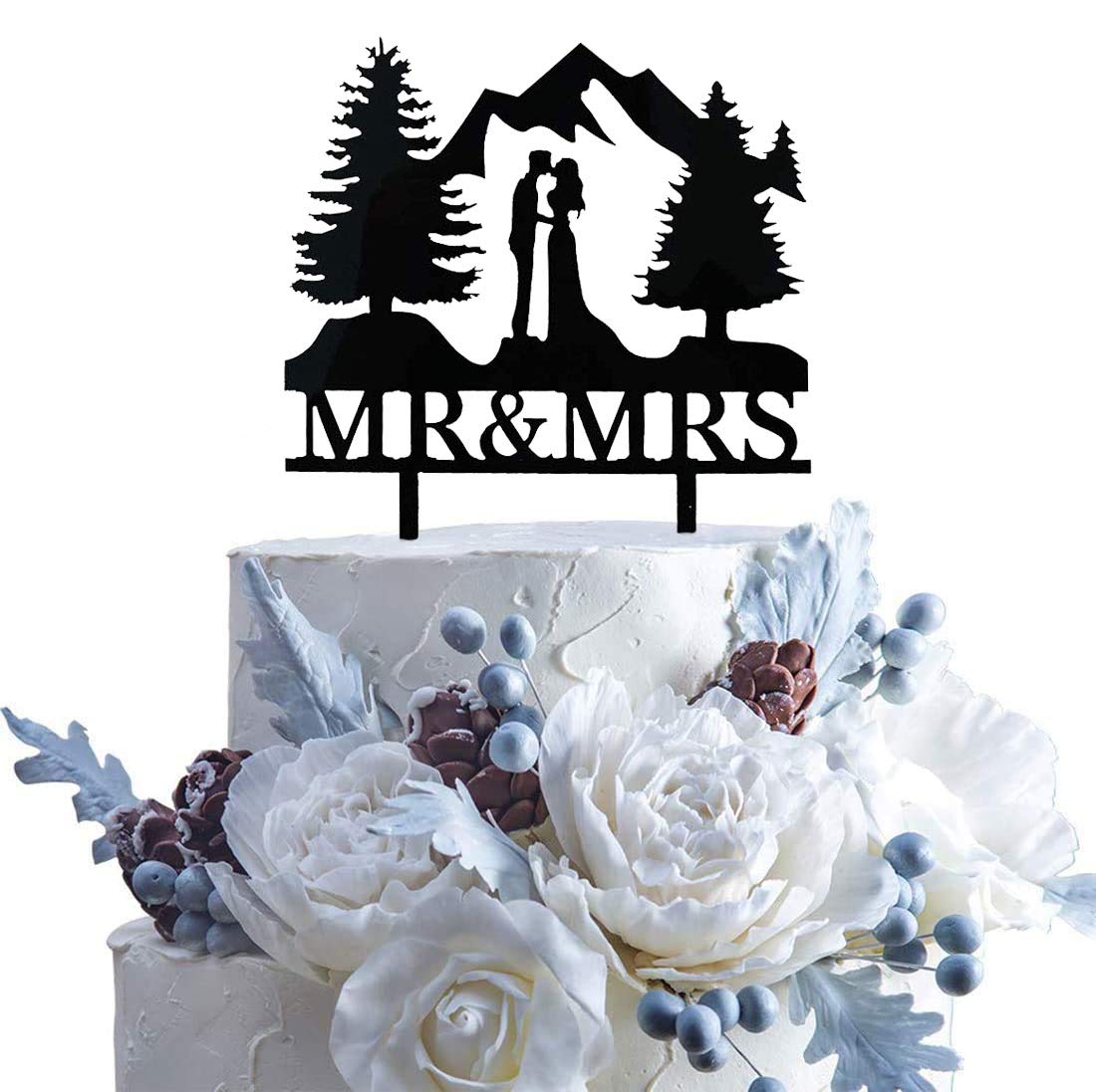 Mountain Wedding Cake Topper, Outdoors Wedding Cake Topper, Mr & Mrs Kiss Cake Topper, Hiking Wedding Cake Topper, Forest Theme