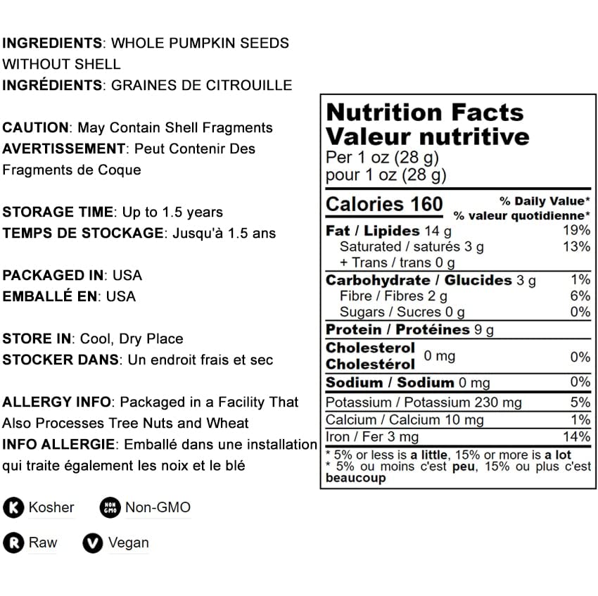 Food to Live Raw Pepitas, Unsalted Pumpkin Seed Kernels, Non-GMO, Vegan, 1 Pound