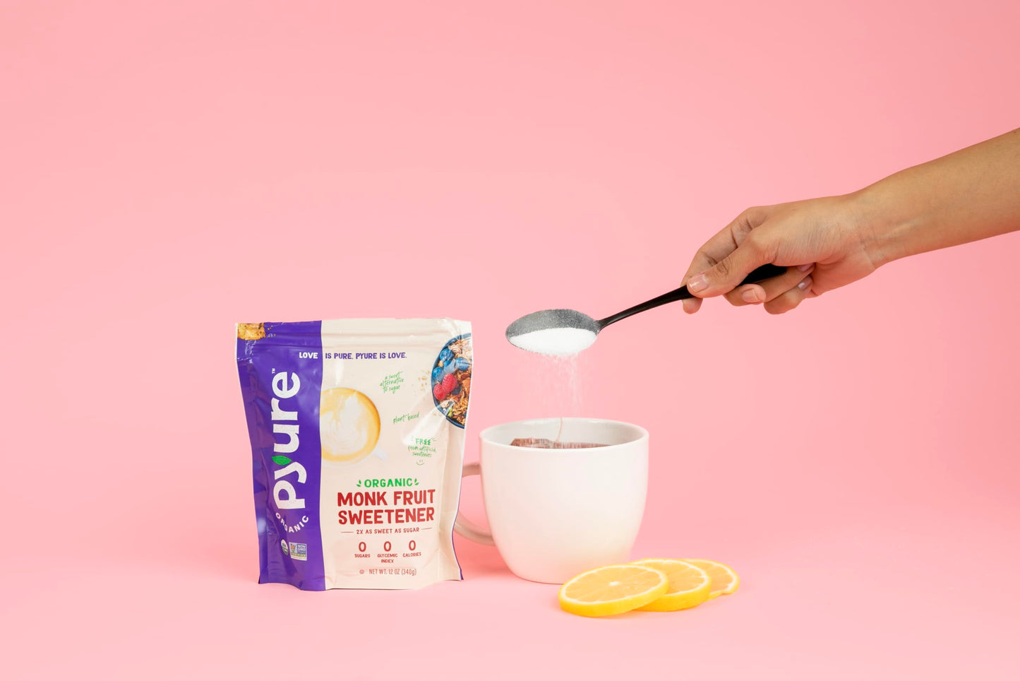 Pyure Organic Monk Fruit Sweetener | Granulated White Sugar Substitute | Zero Carb, Zero Sugar, Zero Calorie | Plant-Based Monk