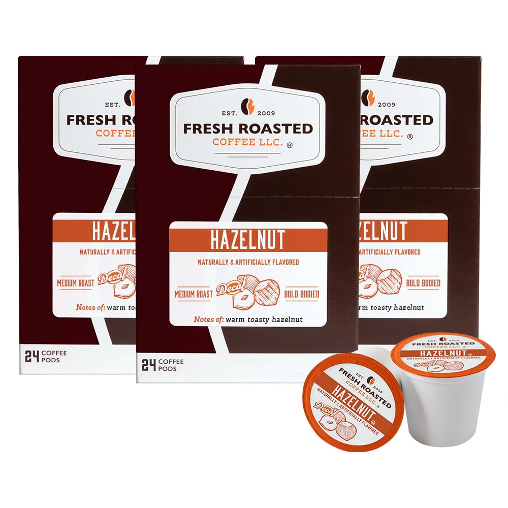 Fresh Roasted Coffee, Decaf Hazelnut, Flavored Coffee Pods, 72 Count