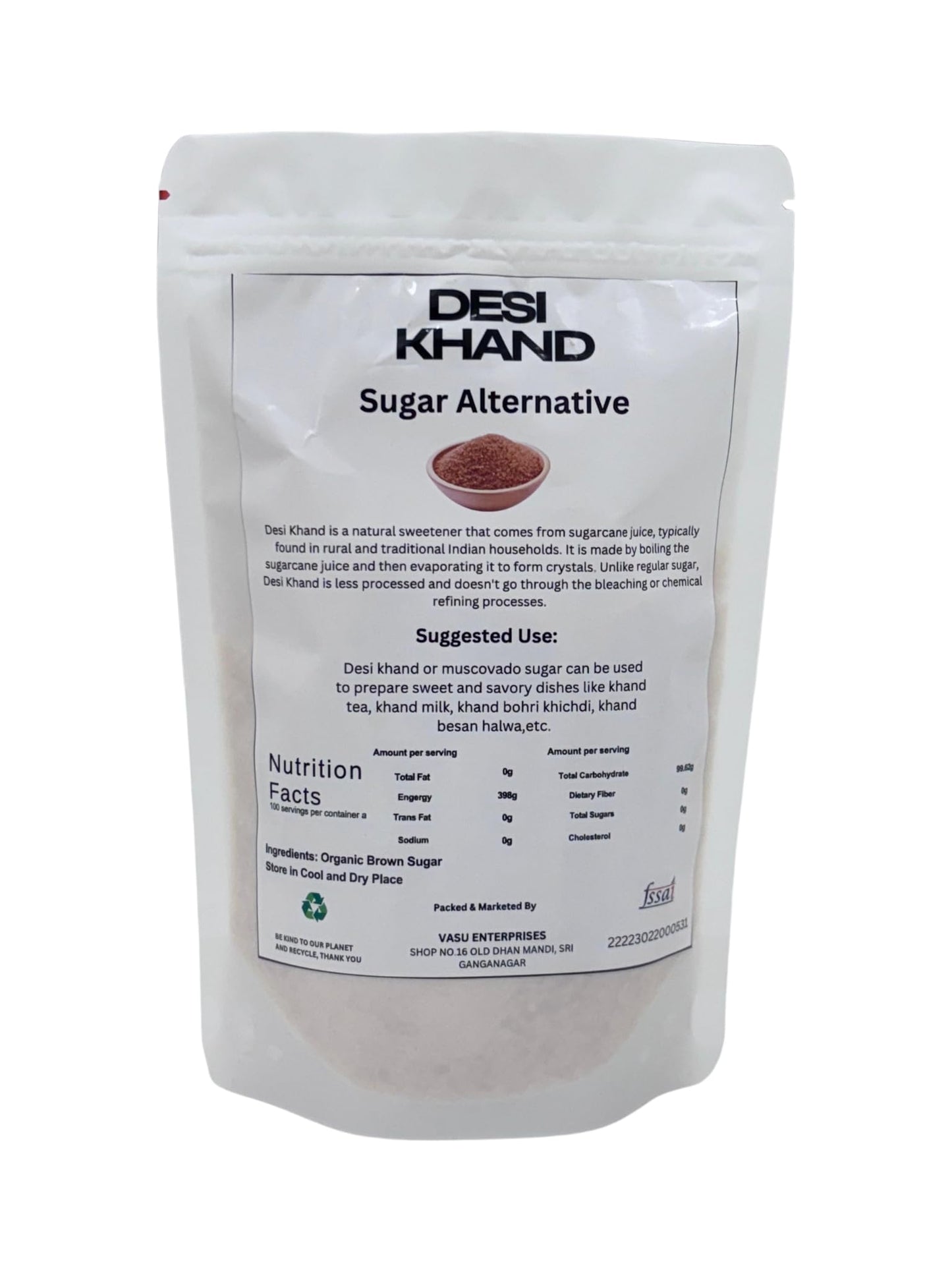 Generic Organic Herb Desi Khand Brown Sugar, Premium Quality, 8 oz Pack