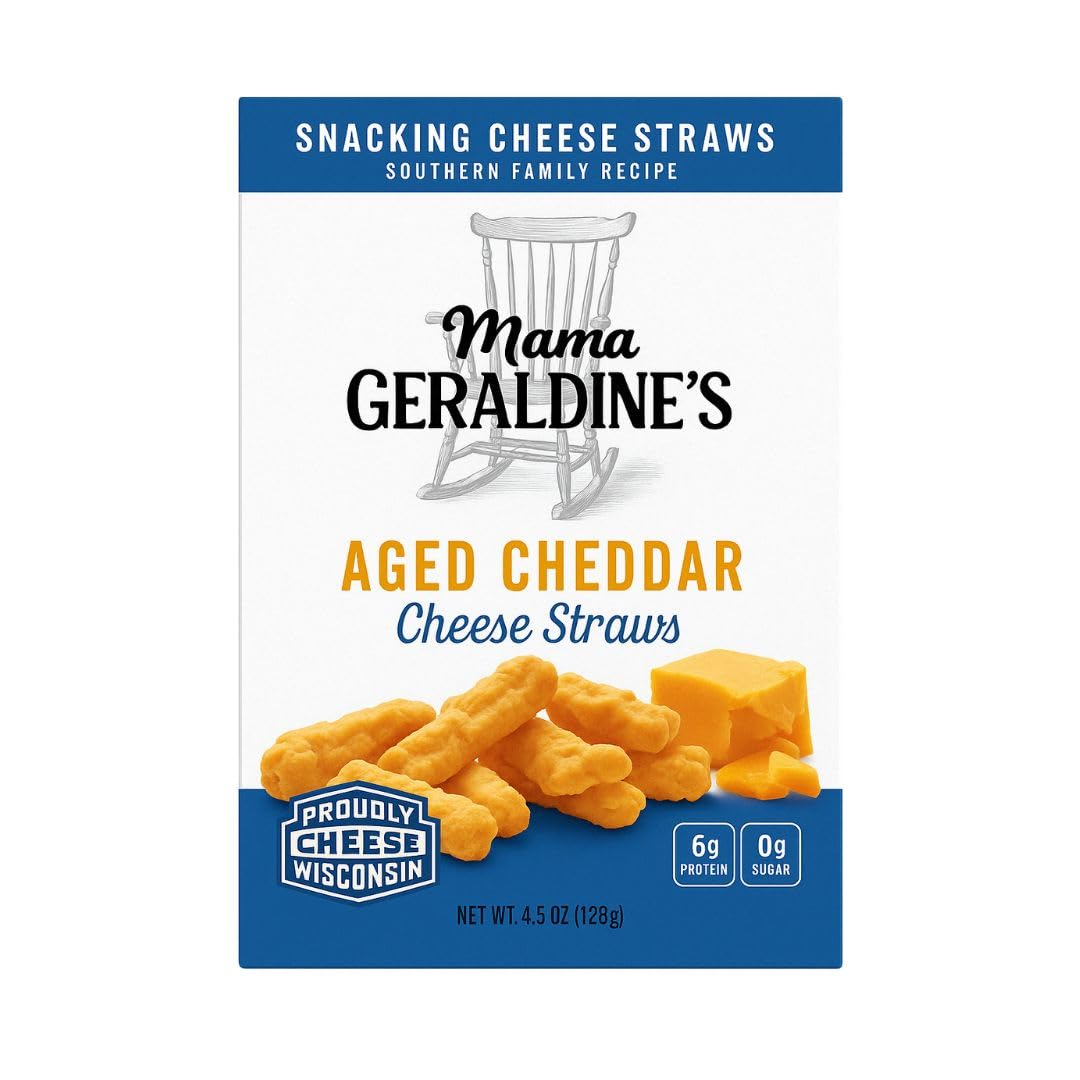 Mama Geraldines Aged Cheddar Cheese Straws - 4.5 oz, 12 Pack - Gourmet Baked Snack, Bite-Sized Appetizer