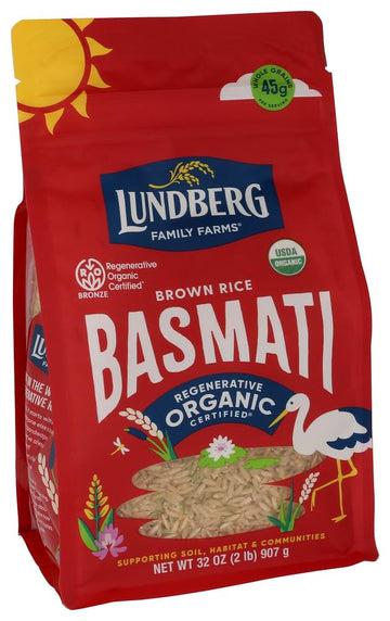 Lundberg Basmati Rice, Organic Long Grain Brown Rice - Non-Sticky, Fluffy Aromatic Rice Grown in California, Pantry Staples, 32 Oz