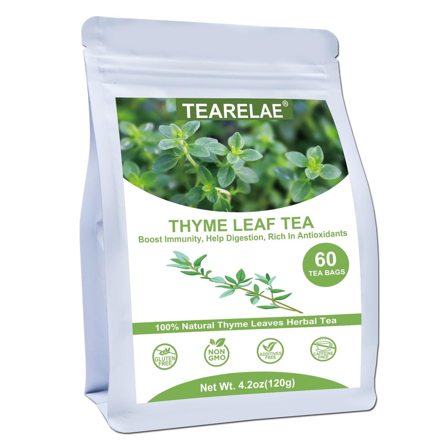 TEARELAE Thyme Tea Bags - 100% Pure Natural Thyme Leaves - Non-GMO - Caffeine-Free - 60 Count