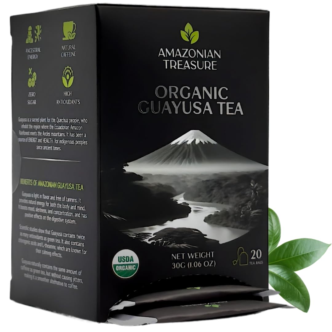 Online Marketplaceian Treasure  Organic Guayusa Tea Bags - 20 Count Box  Smooth Beverage Option  50Mg Energy Blend Content  Top-Grade Selection  Enhanced Experience Blend.
