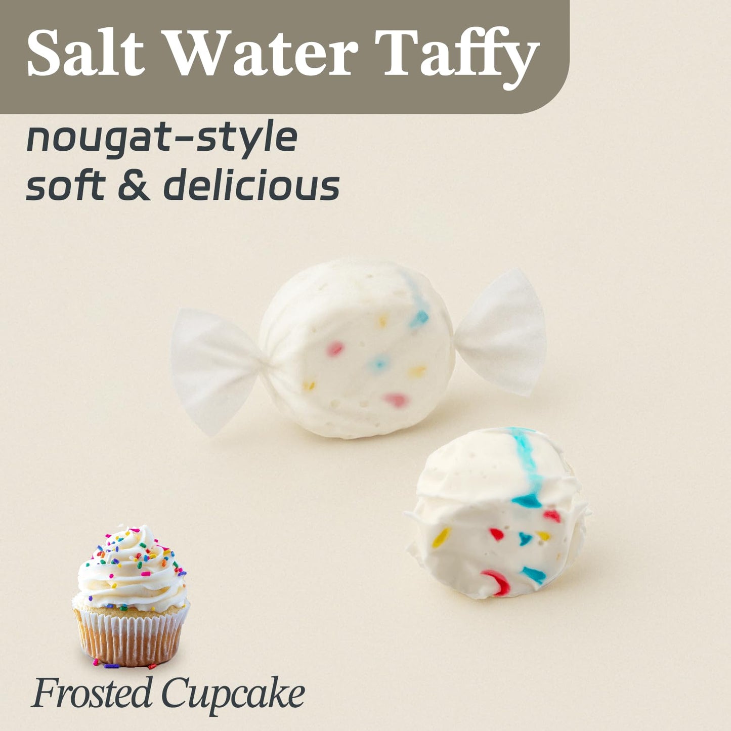 Frosted Cupcake Salt Water Taffy by Snack Attack, Individually Wrapped Bulk 10lb Bag - Chewy Saltwater Taffy Candy | Gluten-Free