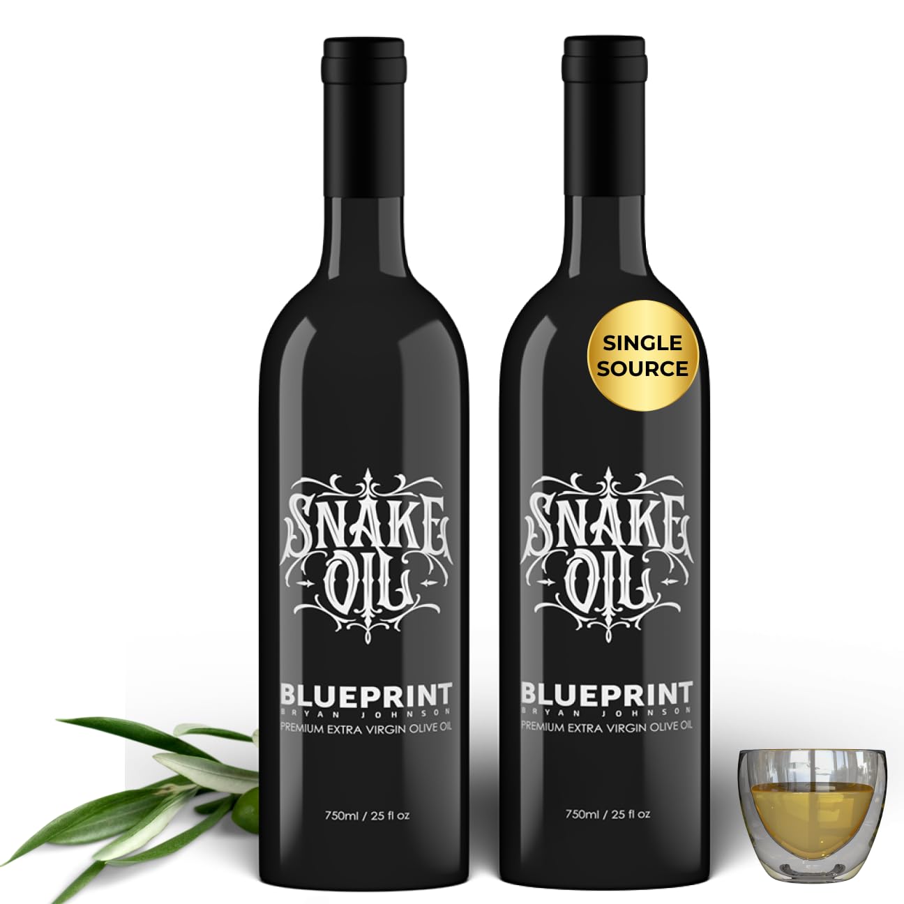 2x Blueprint Bryan Johnson Extra Virgin Olive Oil - Cold Pressed Polyphenol Rich EVOO (over 400 mg/kg), Smooth Peppery Flavor, K