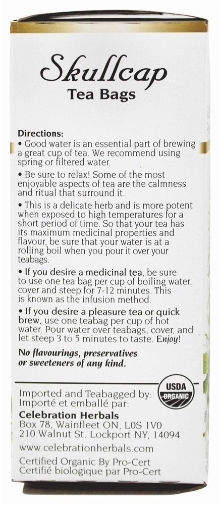 Celebration Herbals - Organic Skullcap Herb Herbal Tea - 24 Tea Bags 2 Pack