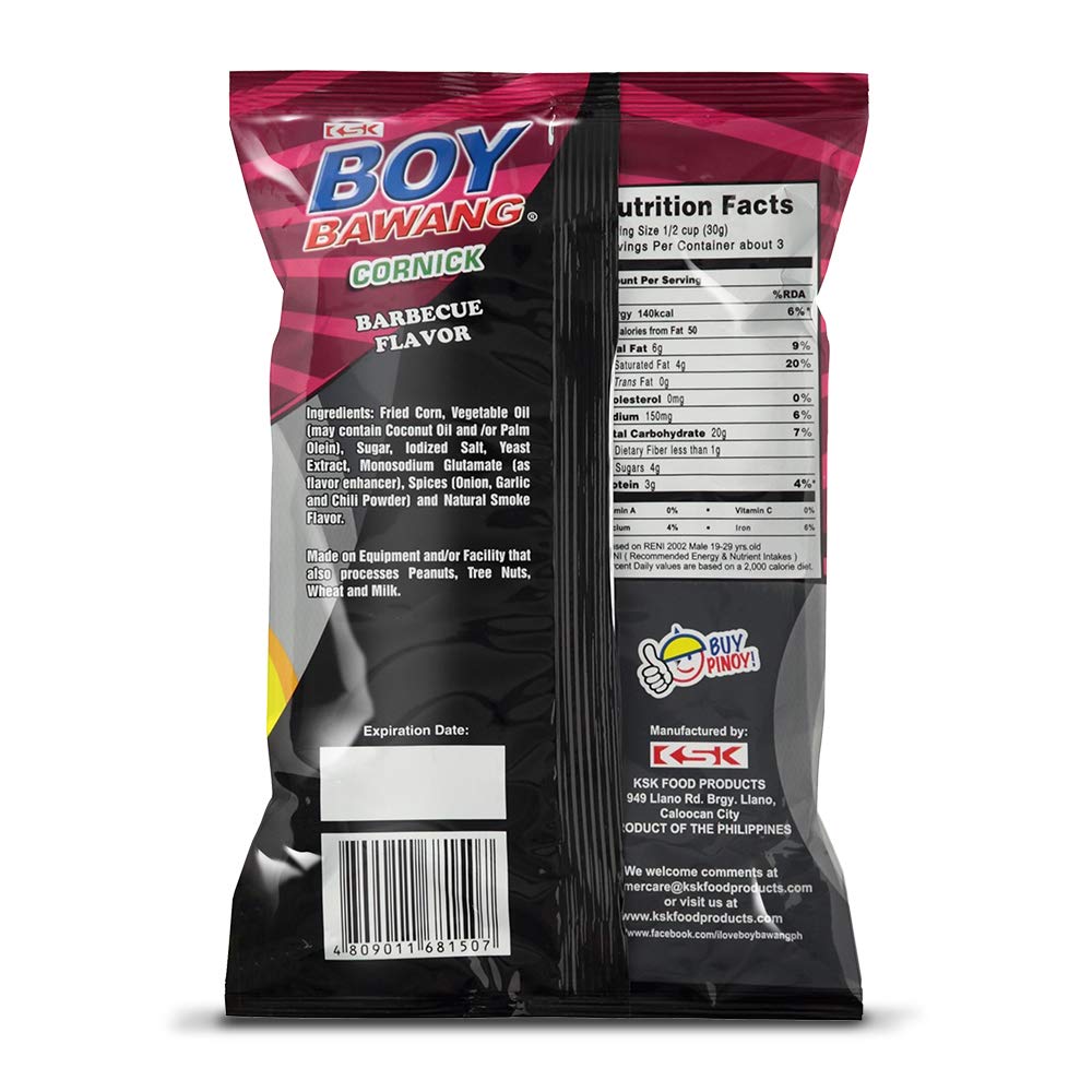 Boy Bawang Cornick, Barbeque - Crispy Tasty & Gluten-Free Corn Nuts 3.54 Ounces (100G), 3 Pack