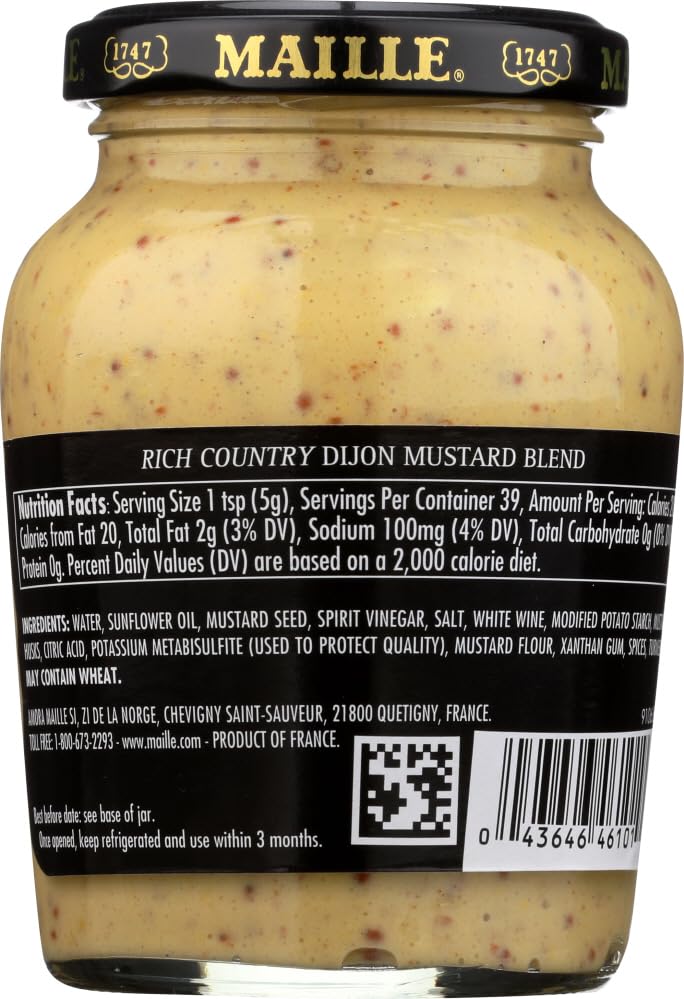 Maille Mustard Rich Country Dijon, 7 Oz, Pack of 6 - Gourmet Condiment