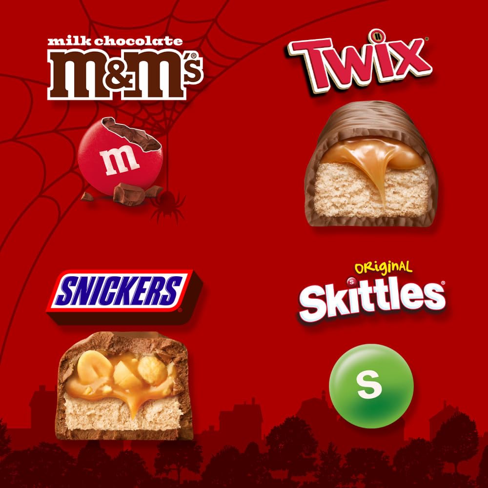 M&MS Milk Chocolate  SNICKERS  SKITTLES Original & TWIX Fun Size and Minis Individually Wrapped Trick or Treat Halloween Candy Variety Pack  60 Ct Bulk Bag