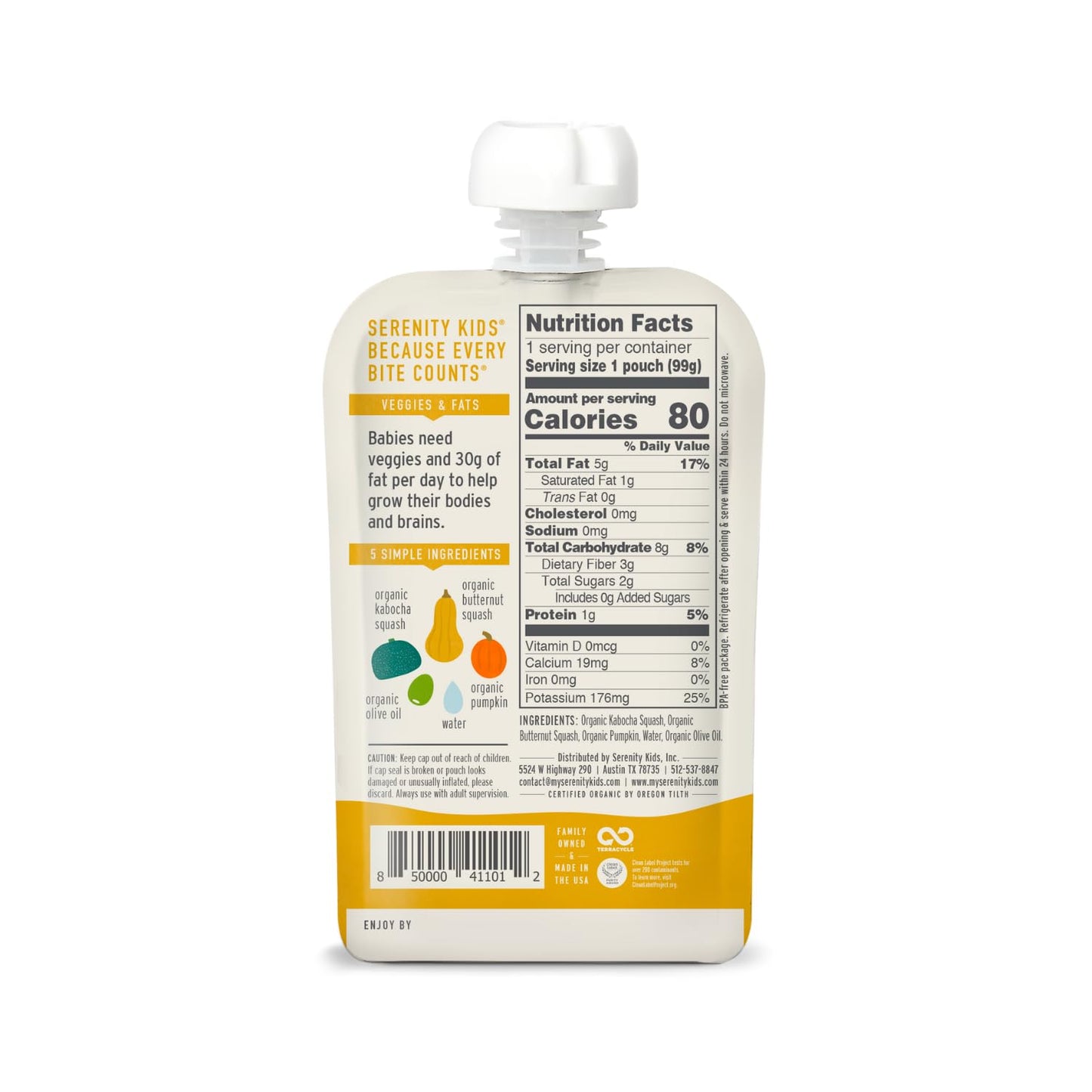 Serenity Kids 6+ Months Usda Organic Veggie Puree Baby Food Pouches  No Sugary Fruits Or Added Sugar  Allergen Free  3.5 Ounce B