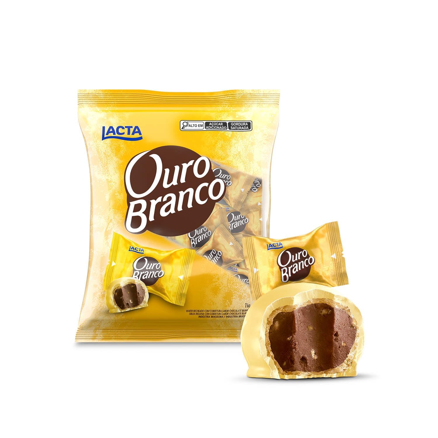 Ouro Branco Brazilian White Chocolate Bonbons Lacta | 2.2 lbs, Perfect for Sharing | Bombom Ouro Branco 1Kg