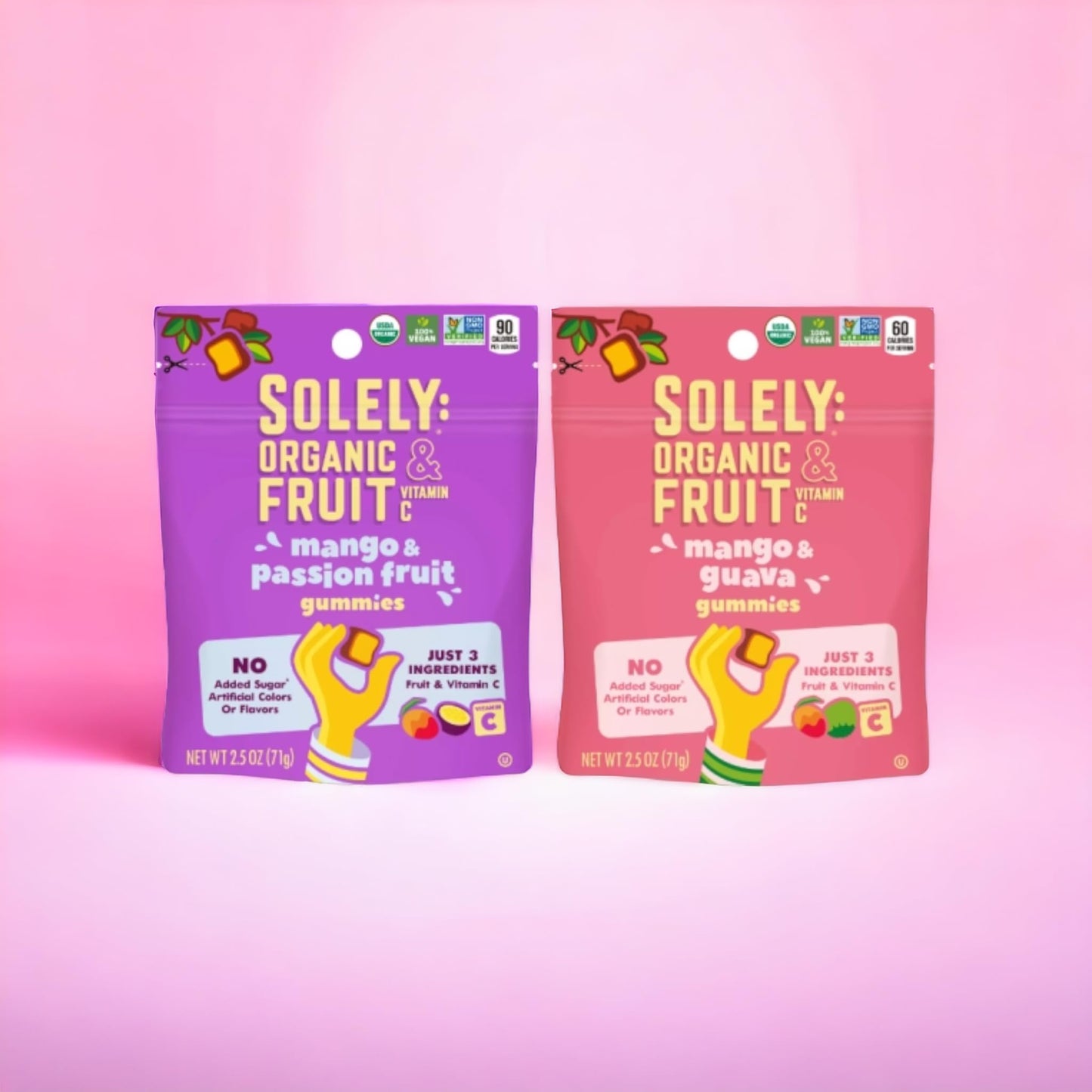 Generic Solely Organic Fruit Gummies - 2 Pack Bundle - Mango Passionfruit & Mango Guava - 5oz total | No Added Sugar, Vegan, Org