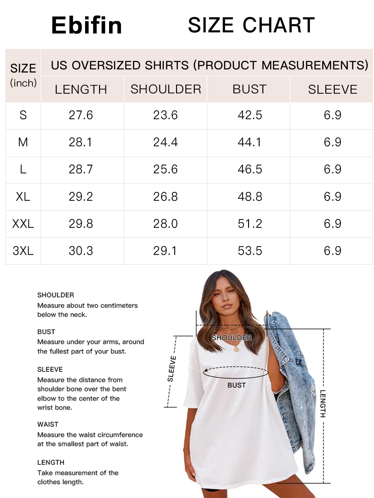 Ebifin Womens Oversized T Shirts Tees Half Sleeve V Neck Comfy Cozy Cotton Tunic Tops