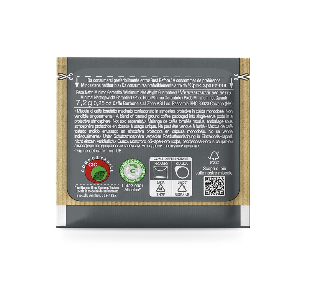 Caffe Borbone 150 Single Served Espresso Coffee Pods, Black Blend With Intensed And Marked Flavour, Roasted And Freshly Packaged