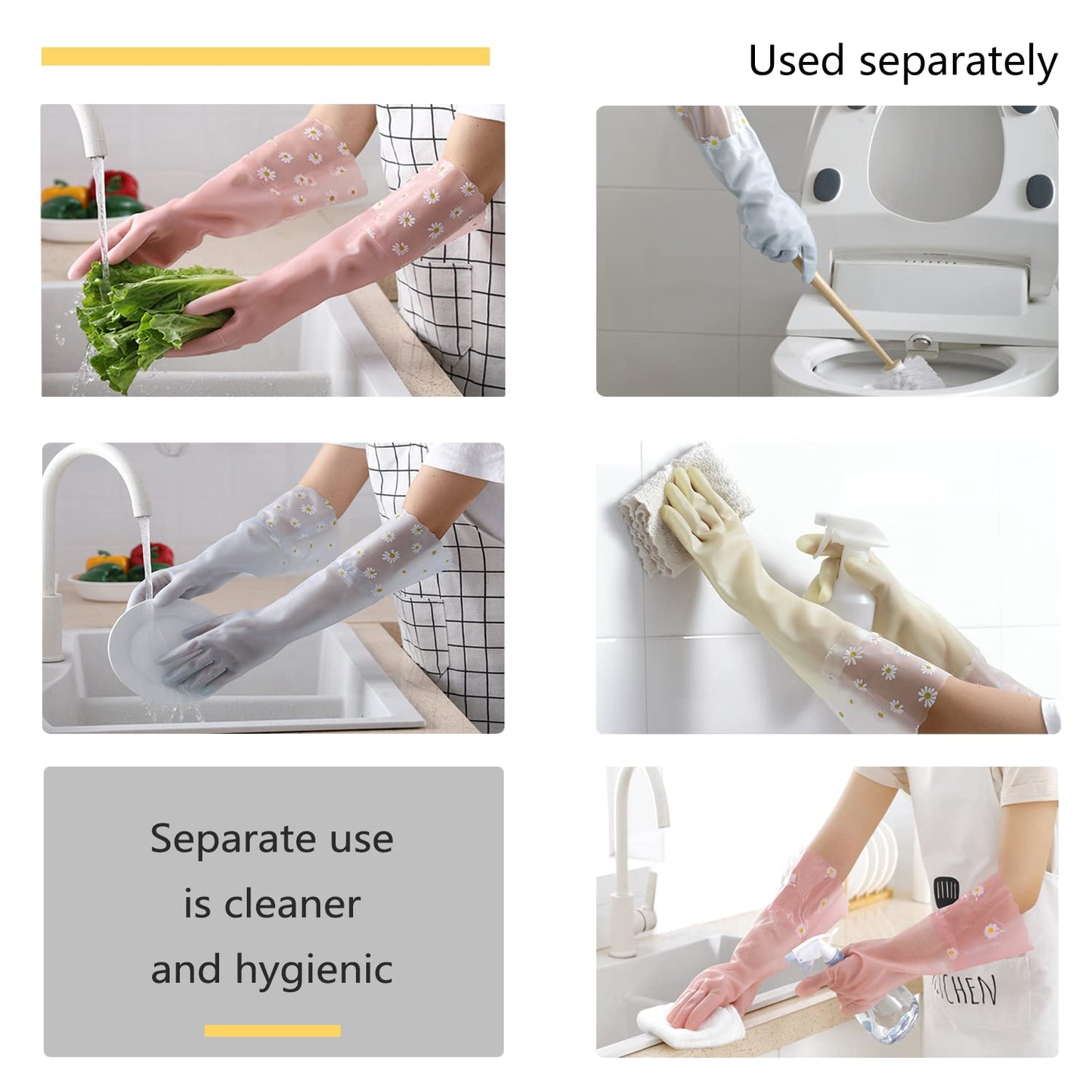 Kaq Dishwashing Cleaning Gloves 3 Pairs - Reusable Rubber Gloves Non-Slip Laundry Kitchen Gardening Household Gloves