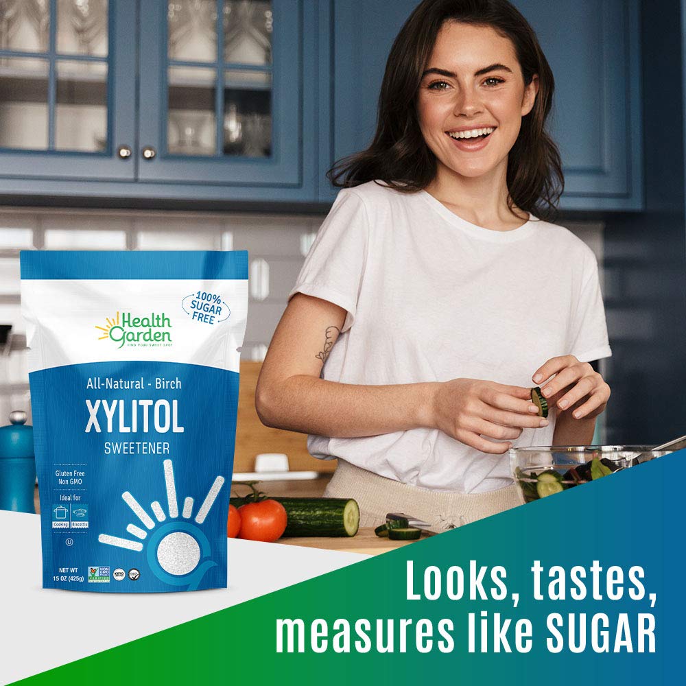 Health Garden Birch Xylitol Sweetener - 15 Oz Resealable Bag - Pure Birch Xylitol - Non Gmo, Kosher, And Made In The U.S.A. - Ideal Powdered Sugar Substitute - Non-Gmo Sugar Alternative