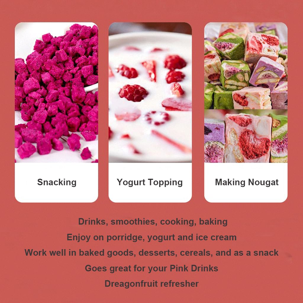 Mkostlich Freeze-dried Dragon Fruit, 200g/2x3.52oz Dragon Fruit Snacks with 1 Ingredients, No Sugar Added, Dragonfruits Cube for