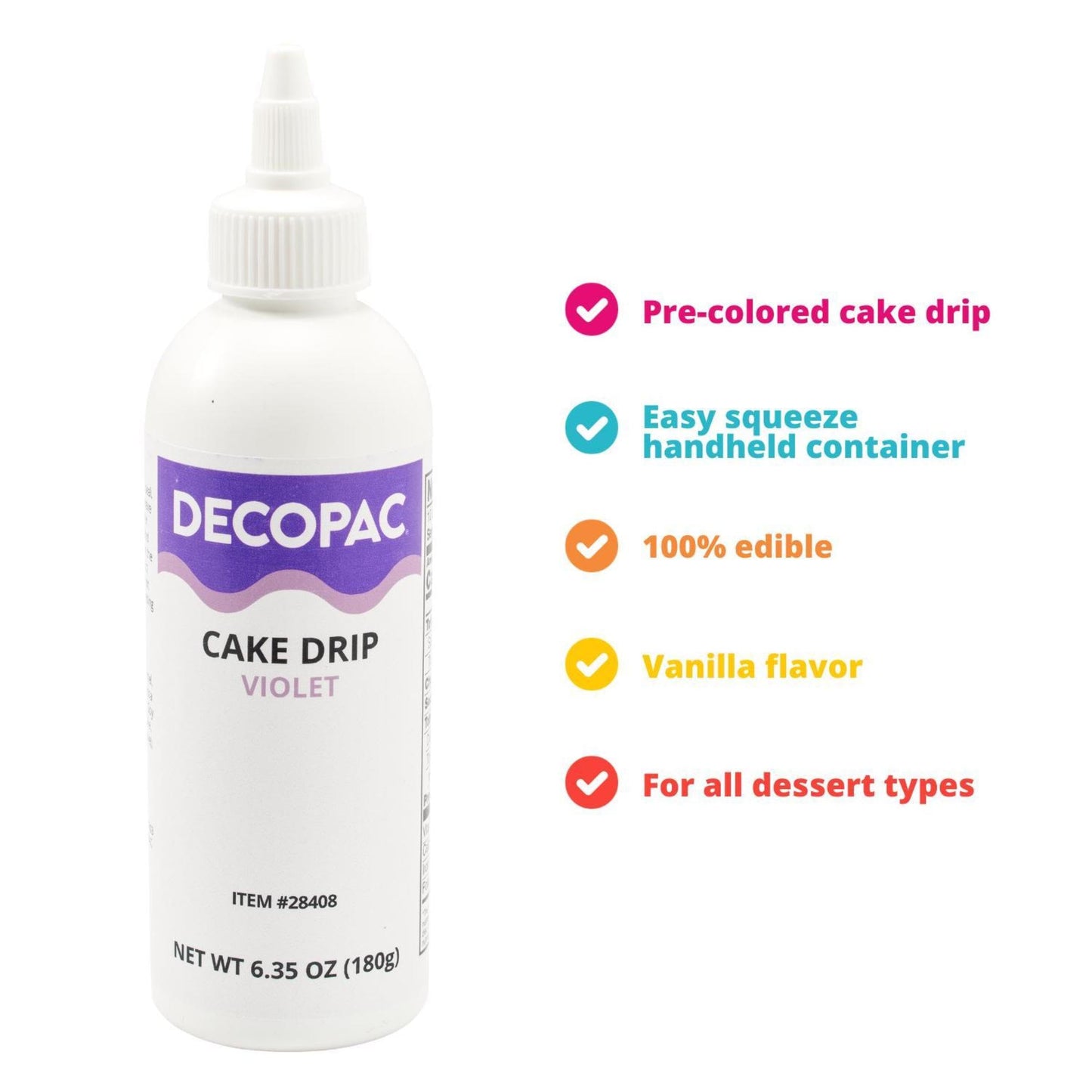 Decopac Cake Drip, Violet Color, Vanilla Flavor, Matte Like Chocolate, 6.35 Oz